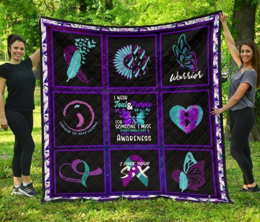 I wear Teal And Purpuicide Prevent Awars Fleece Blanket Quilt Blanket