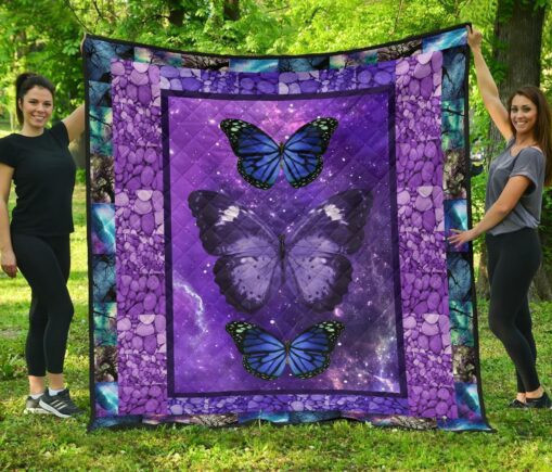 Purple Galaxy Butterfly Fleece Blanket Quilt Blanket Gift For Butterfly Lover