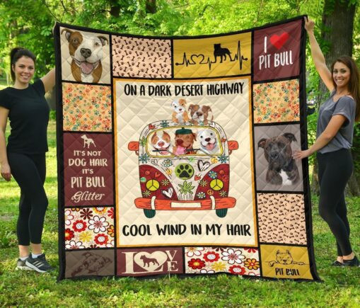 On Darkert Cool Wind In My Hair Pit Bull Fleece Blanket Quilt Blanket