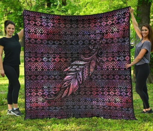 Aztec Boho Feather Fleece Blanket Quilt Blanket Gift For Native Lover