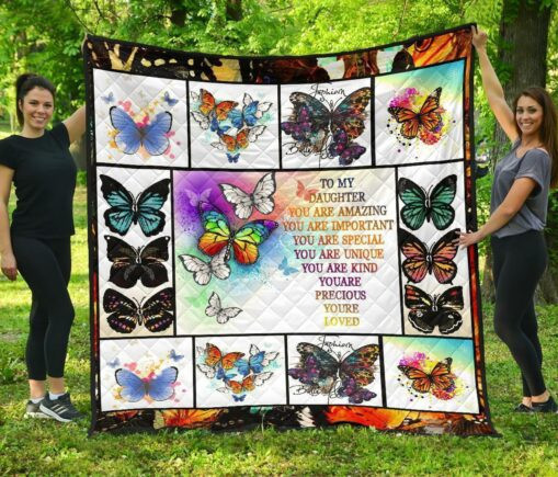To My Daughter Butterfly Fleece Blanket Quilt Blanket Gift From Dad Mom