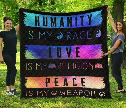 Humanit My Race Love and Peace Hippie Fleece Blanket Quilt Blanket