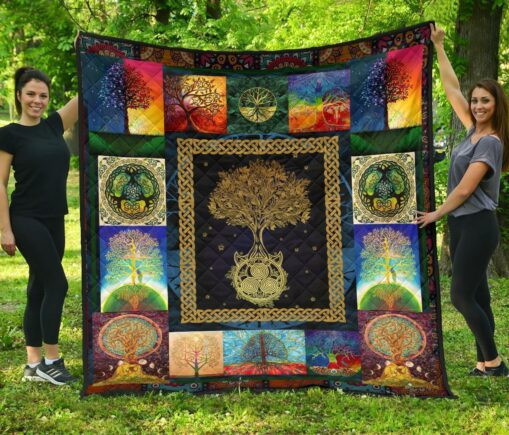 Colorful Graphic Tree of Life Fleece Blanket Quilt Blanket For Earth Lover