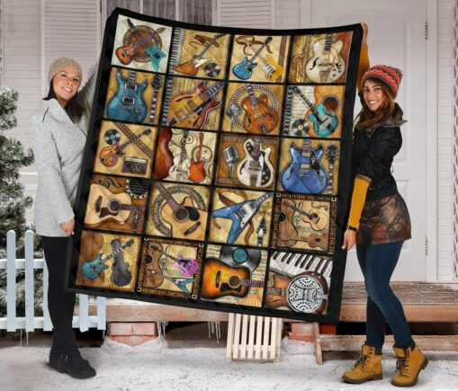 Vintage Guitar Fleece Blanket Quilt Blanket Amazing For Guitar Lover