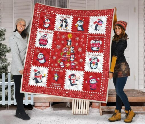 All I Want For C Is Penguin Fleece Blanket Quilt Blanket