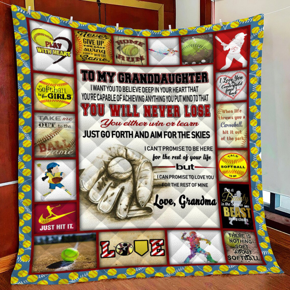 Softball Granddaughter Love Grandma Fleece Blanket Quilt Blanket