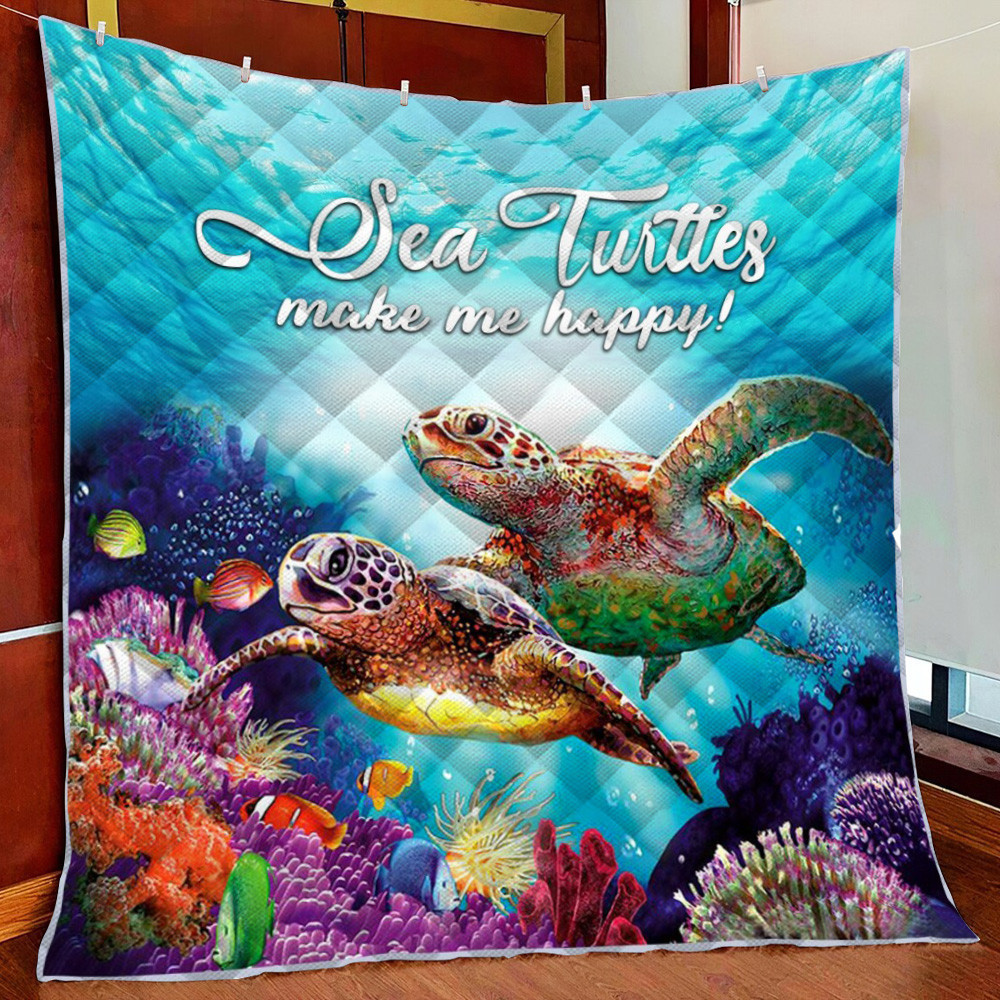 Sea Tur Make Me Happy Fleece Blanket Quilt Blanket