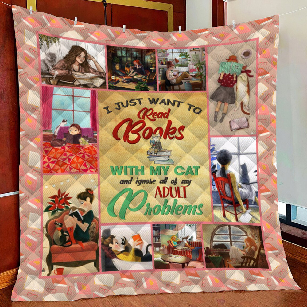 Book With My Cat Fleece Blanket Quilt Blanket