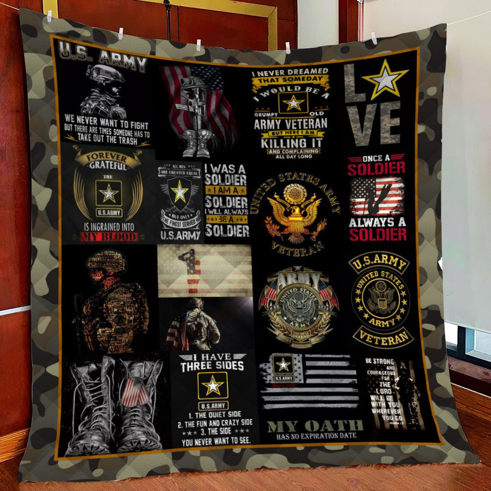 Proud Army Veteran Fleece Blanket Quilt Blanket