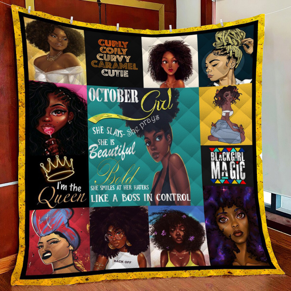 October Girl Black Queen Fleece Blanket Quilt Blanket