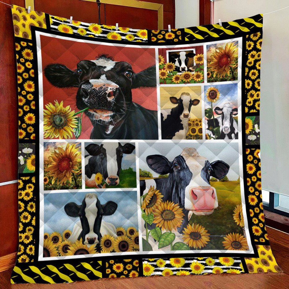 Cow Aunflo Fleece Blanket Quilt Blanket For Bed
