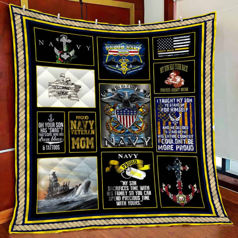 Navy Mom Fleece Blanket Quilt Blanket