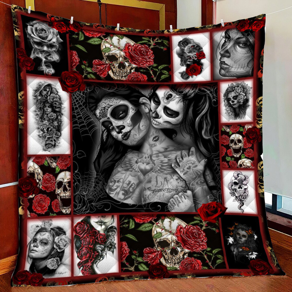 Skull Tattooed Girl Fleece Blanket Quilt Blanket