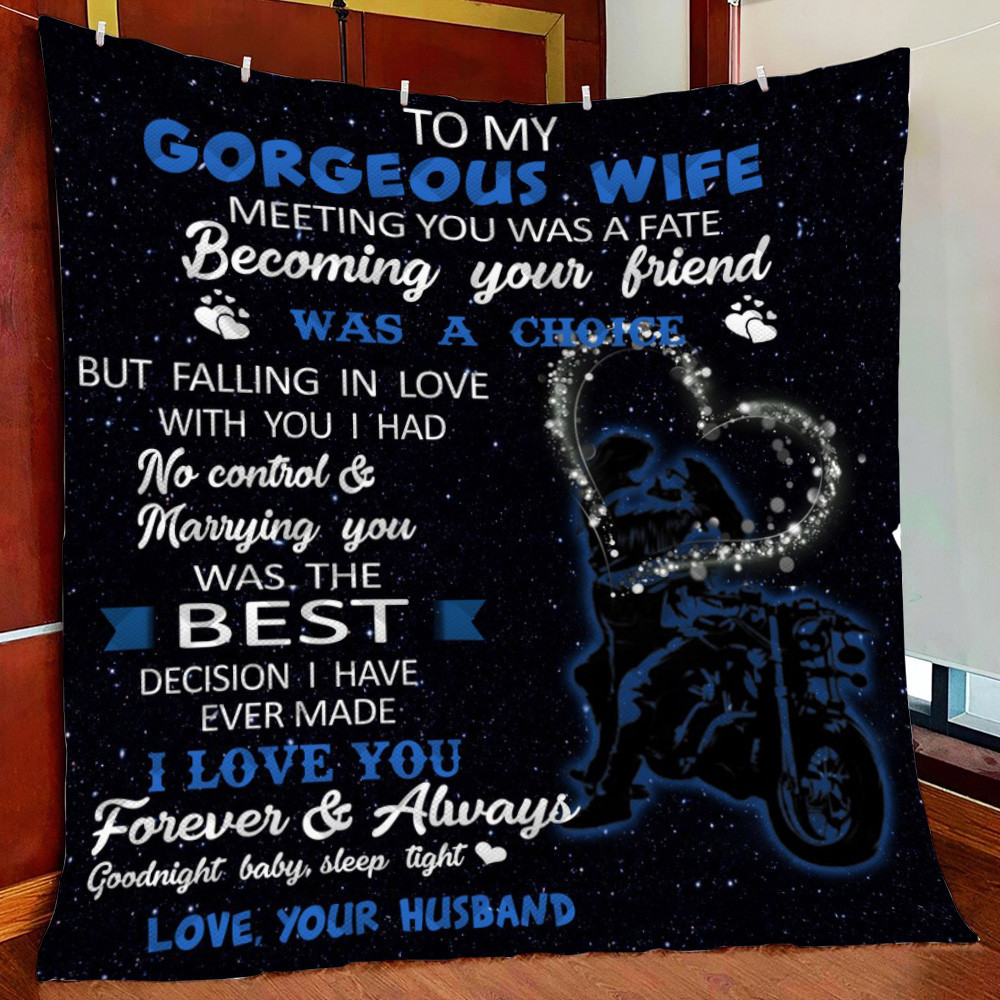 Biker- To My Gorg Wife Fleece Blanket Quilt Blanket