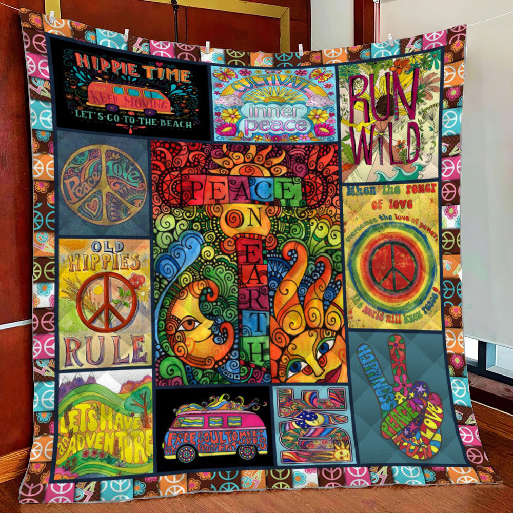 Peace On Earth Hippie Fleece Blanket Quilt Blanket For Bed
