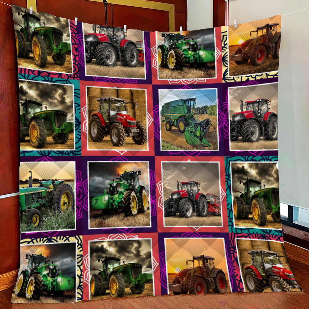 Tractort Fri Of Farmer Fleece Blanket Quilt Blanket