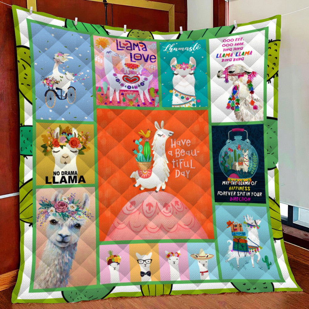 Llama Have A Beatiful Day Fleece Blanket Quilt Blanket