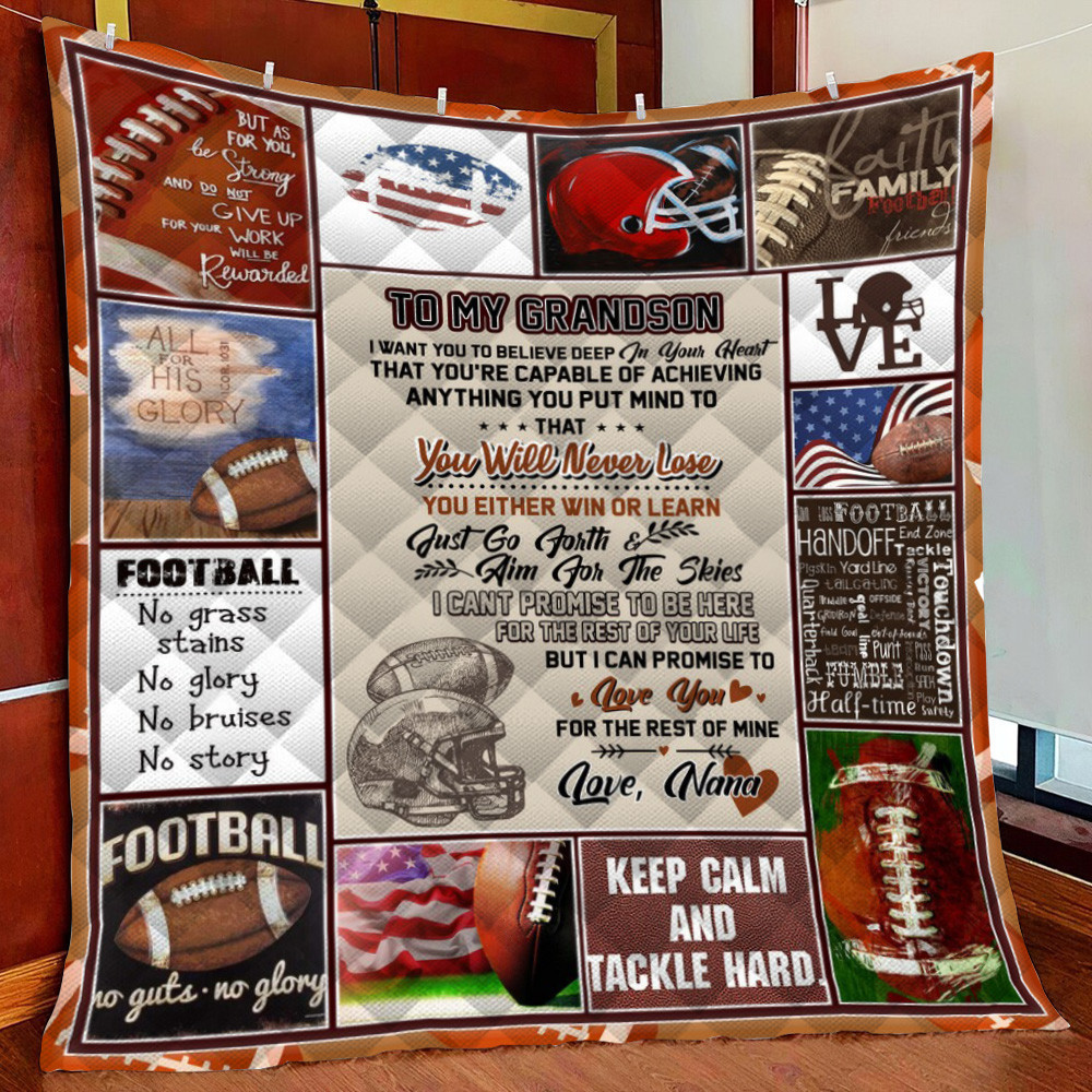 Football Gron Love Grandma Fleece Blanket Quilt Blanket