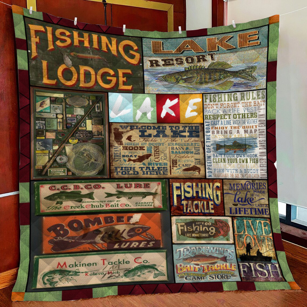 Fishing Lodge Fleece Blanket Quilt Blanket