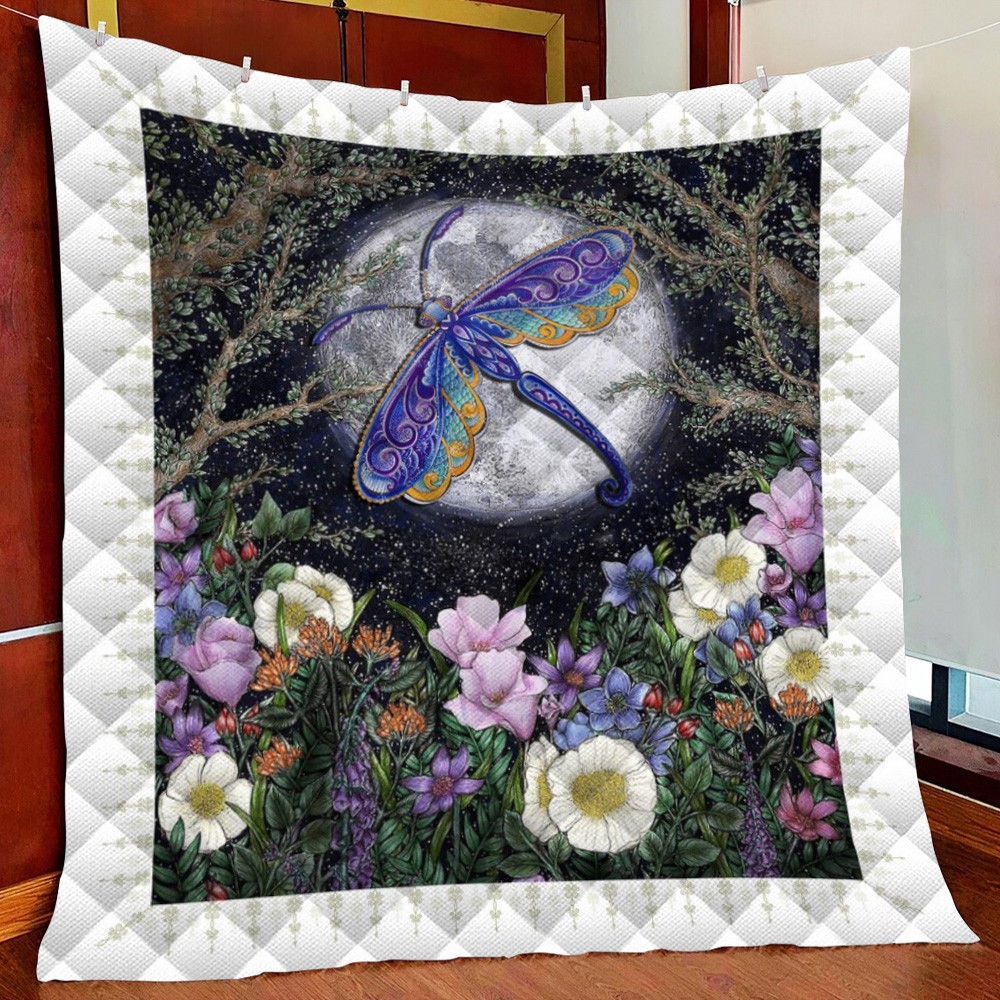 Dragonfly Full Moon Fleece Blanket Quilt Blanket