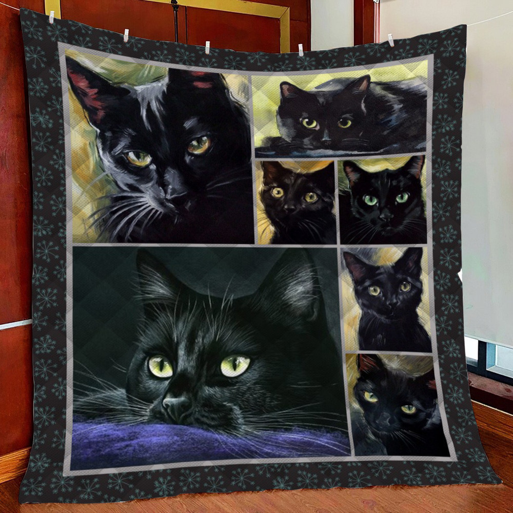 Black Cat Ver1 Fleece Blanket Quilt Blanket