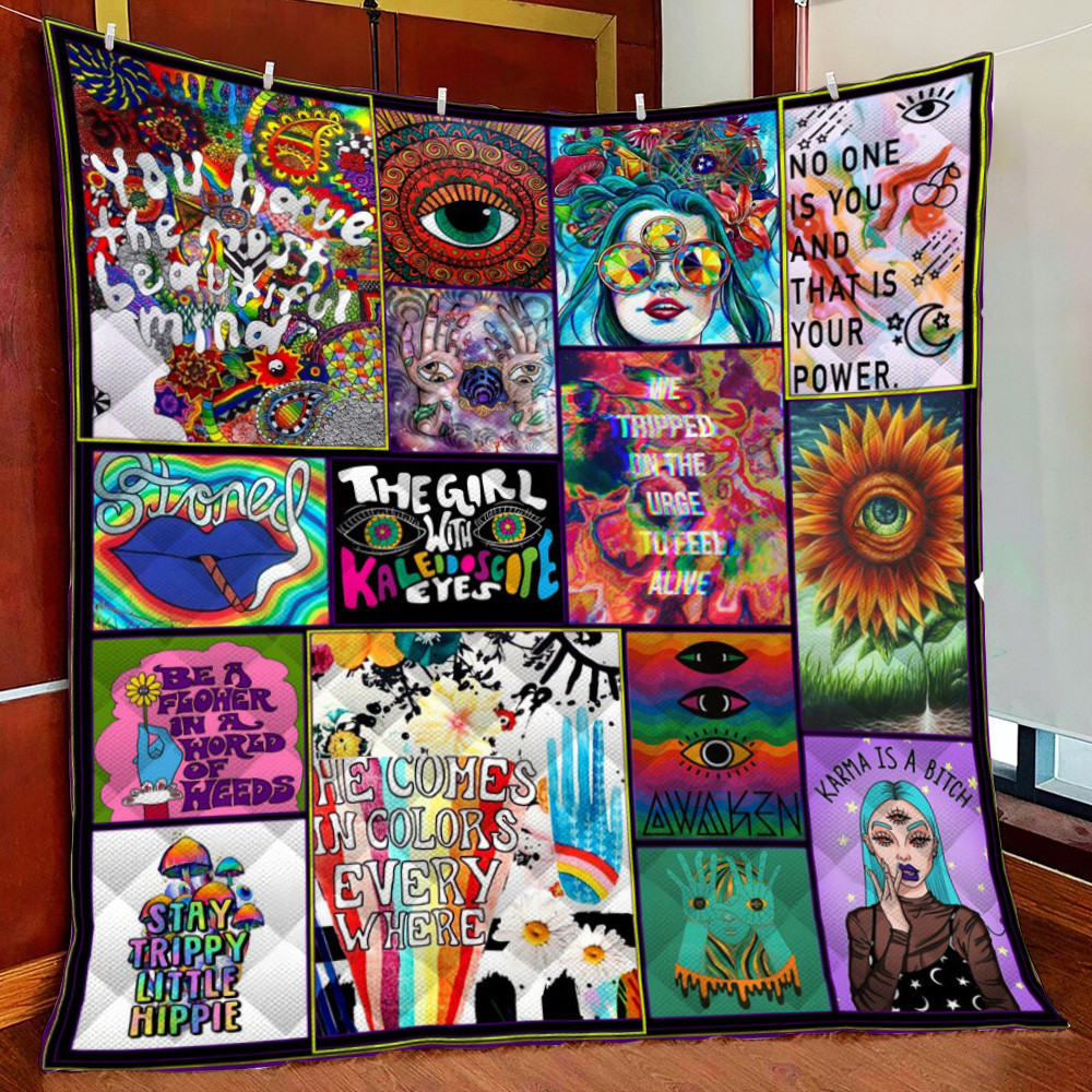 Trippy Hippie Fleece Blanket Quilt Blanket For Bed