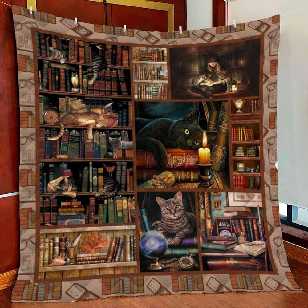 Book And Cat Fleece Blanket Quilt Blanket