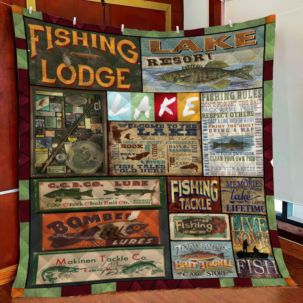 Fishing Lodge Fleece Blanket Quilt Blanket For Bed