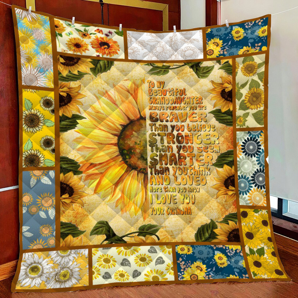 To My Beautiful Granddaughtunflower Fleece Blanket Quilt Blanket