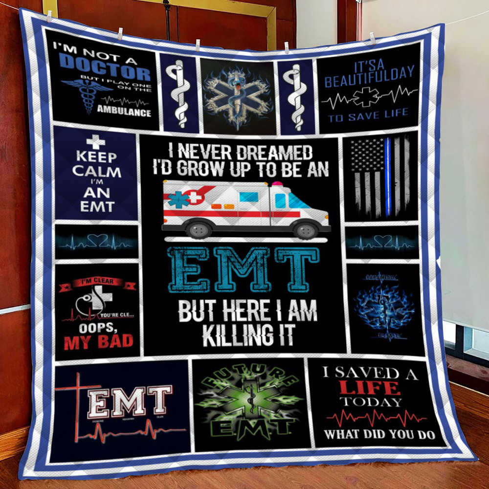 Emt Thin White Line Fleece Blanket Quilt Blanket