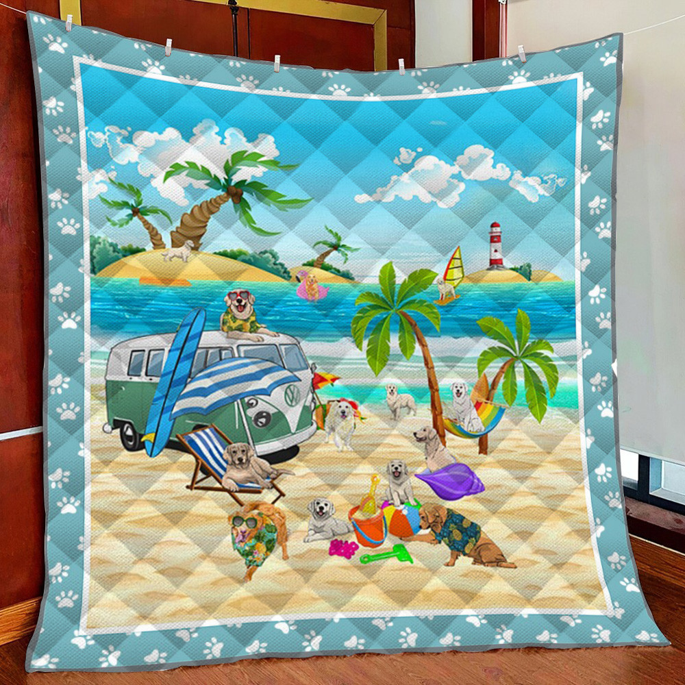 Golden Retriever Going Camping Fleece Blanket Quilt Blanket