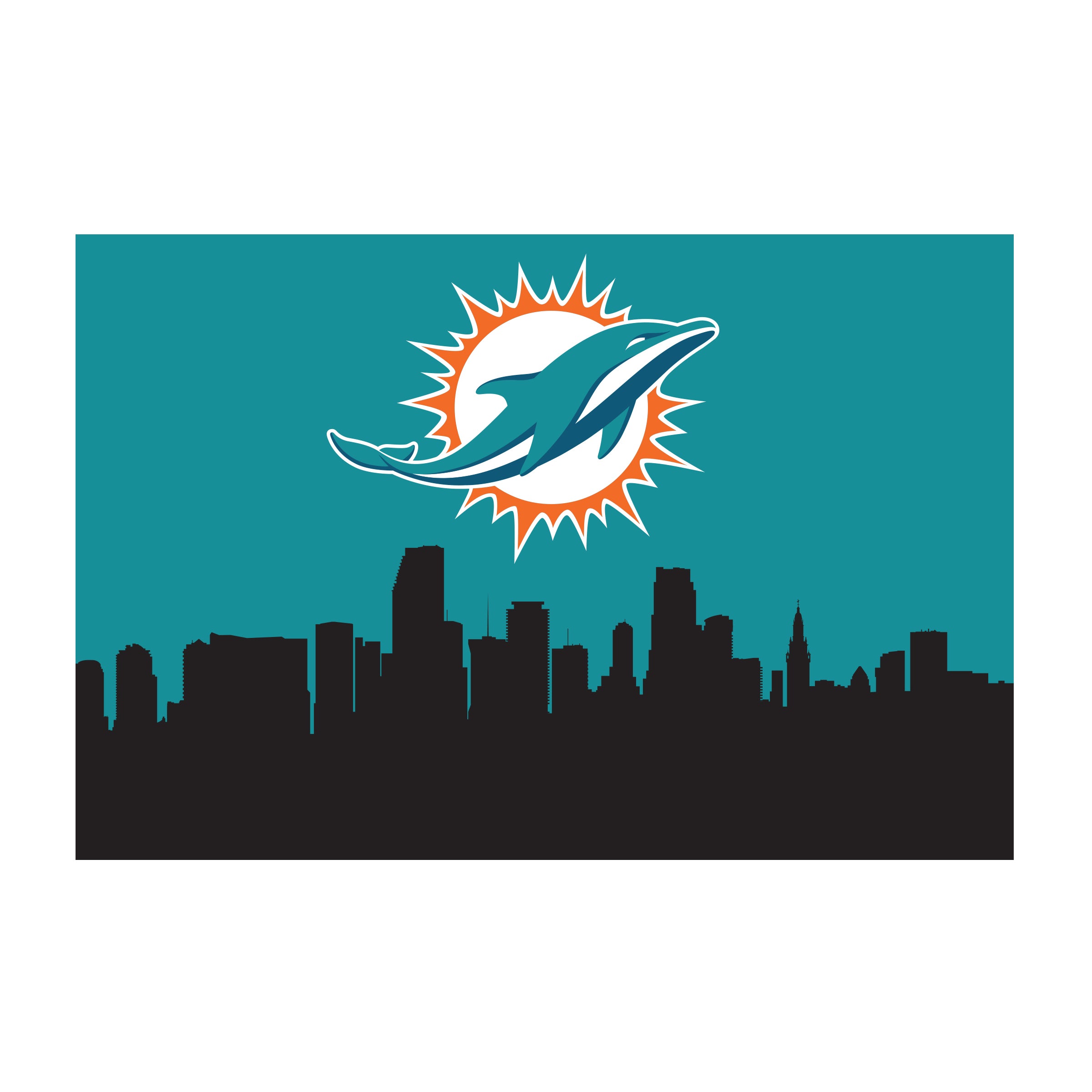 Nfl Miami Dolphins Washable 2 X 3 Ft Area Rug City Scape Design