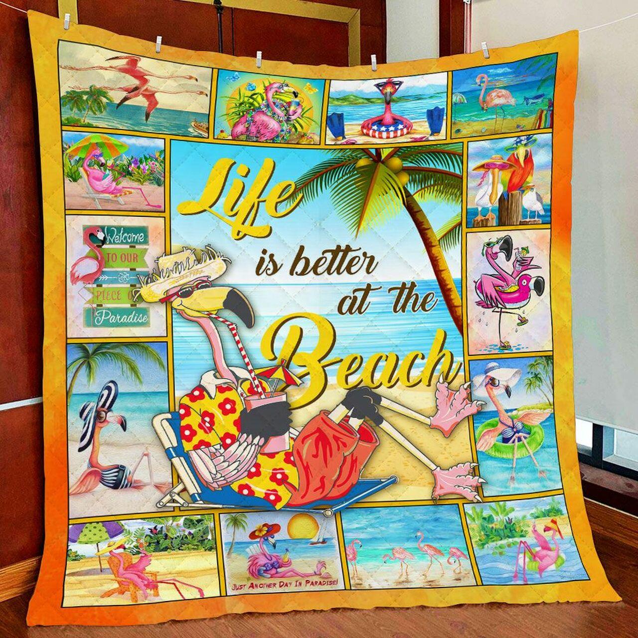 Flamingo Lif Better At The Beach Quilt Blanket