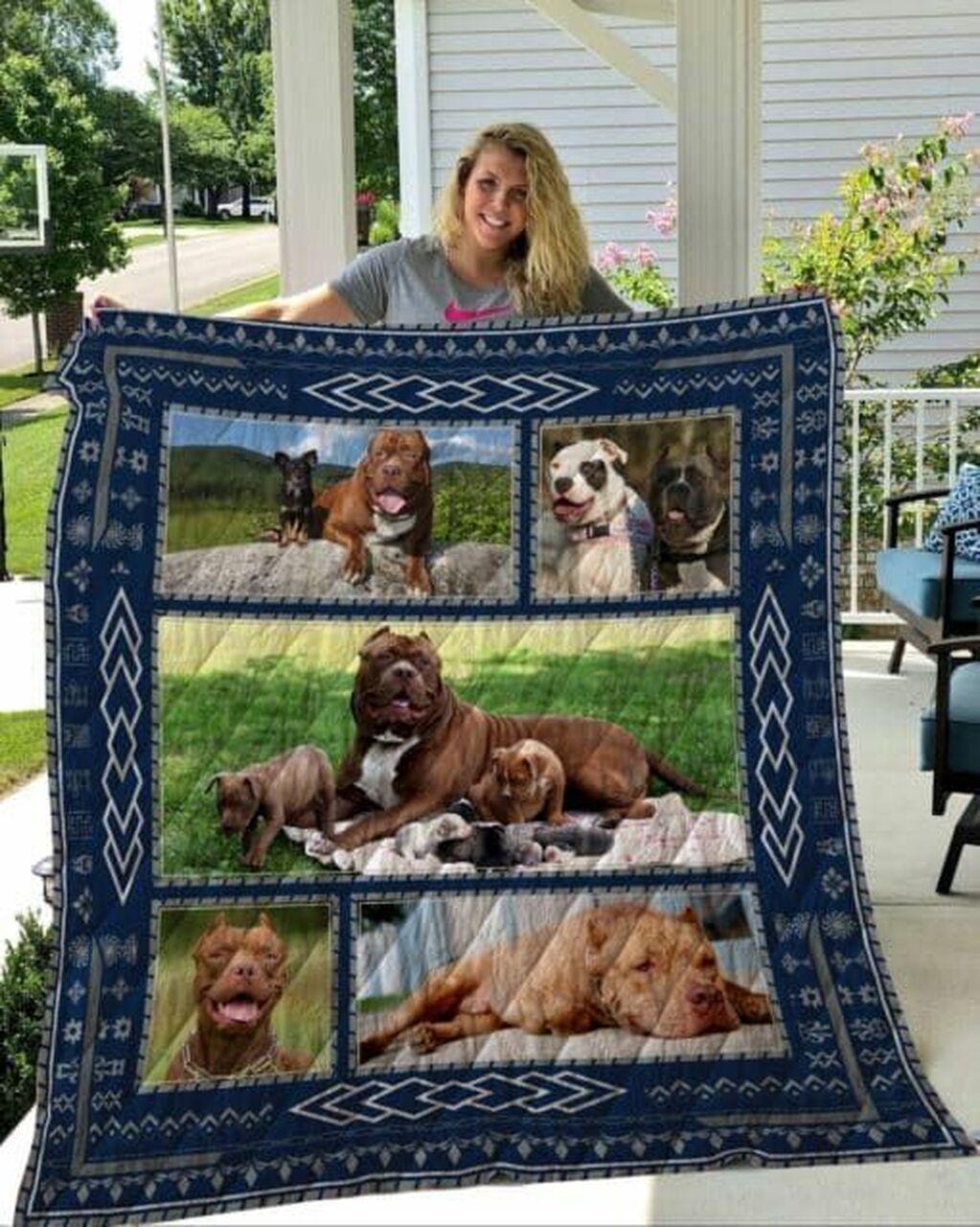 Pitbull Deep Blue Quilt Blanket Dhc020120886Td