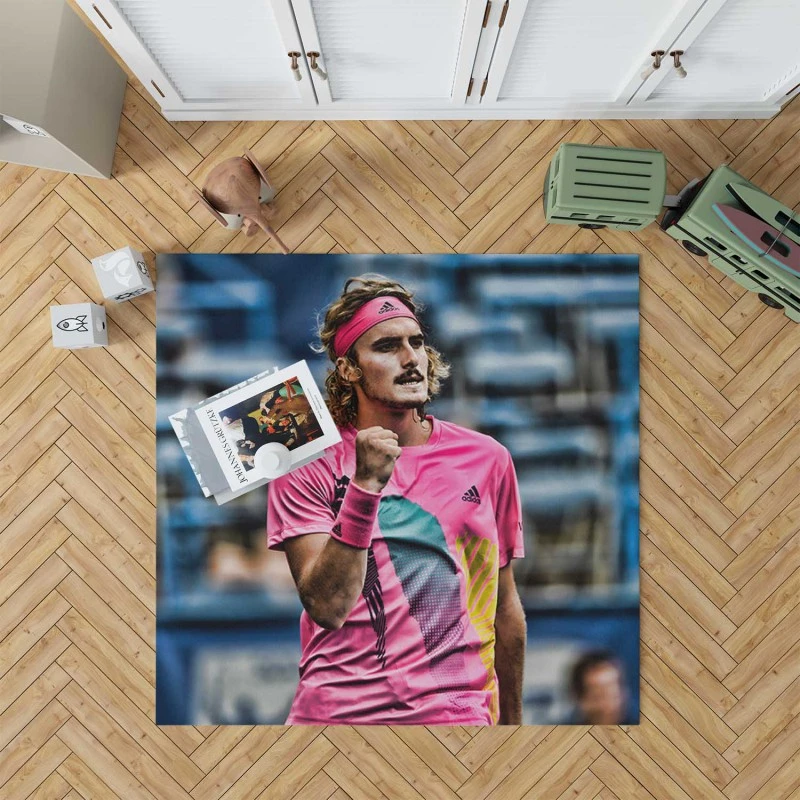 Energetic Tennis Player Stefanos Tsitsipas Rug