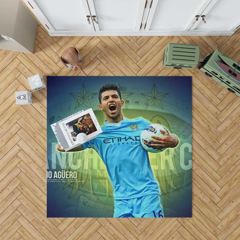 Determined Footballer Player Sergio Aguero Rug