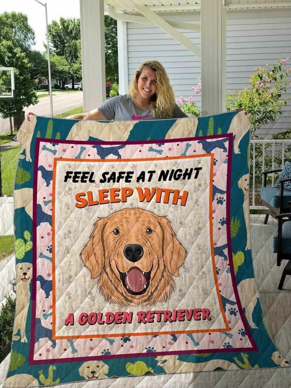 Dog Golden Retriever Feafe At Night Blanket Th1807 Quilt