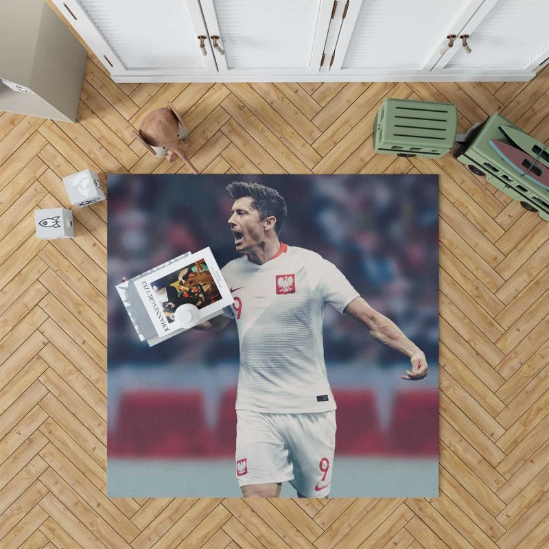 Encouraging Football Player Robert Lewandowski Rug