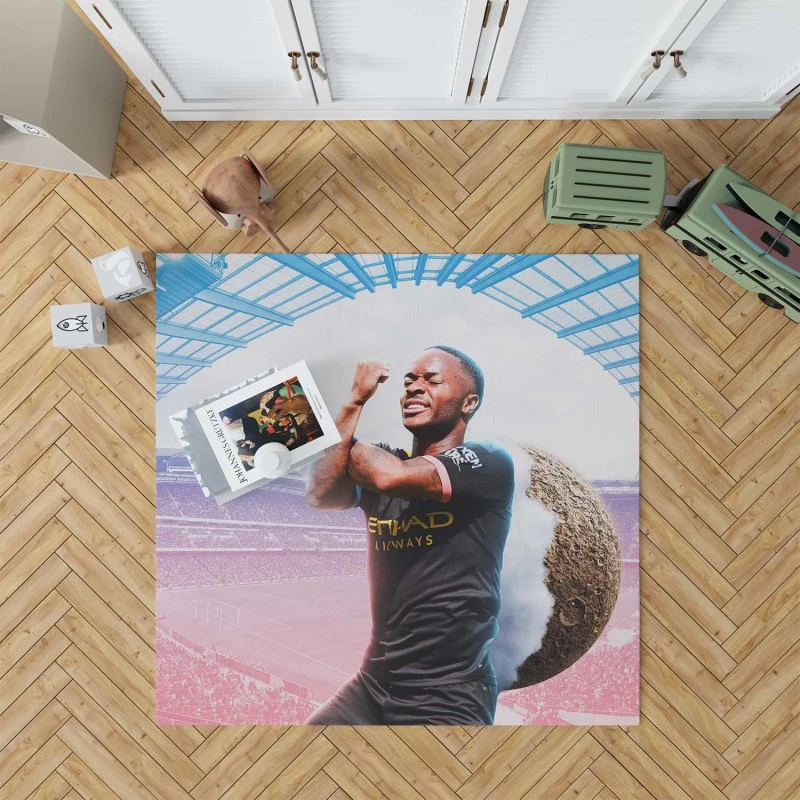 Energetic Football Player Raheem Sterling Rug