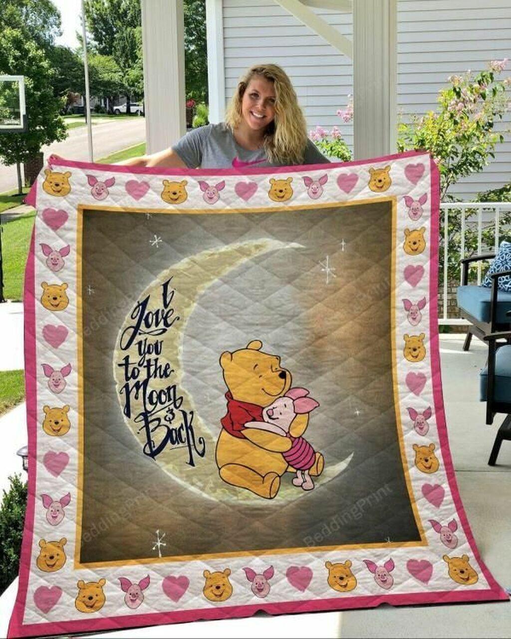 I Love You To The Moon And Back Pooh Quilt Blanket