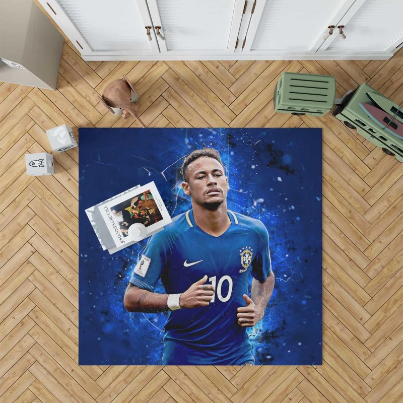 Neymar In Brazil Blue Jersey Football Player Rug