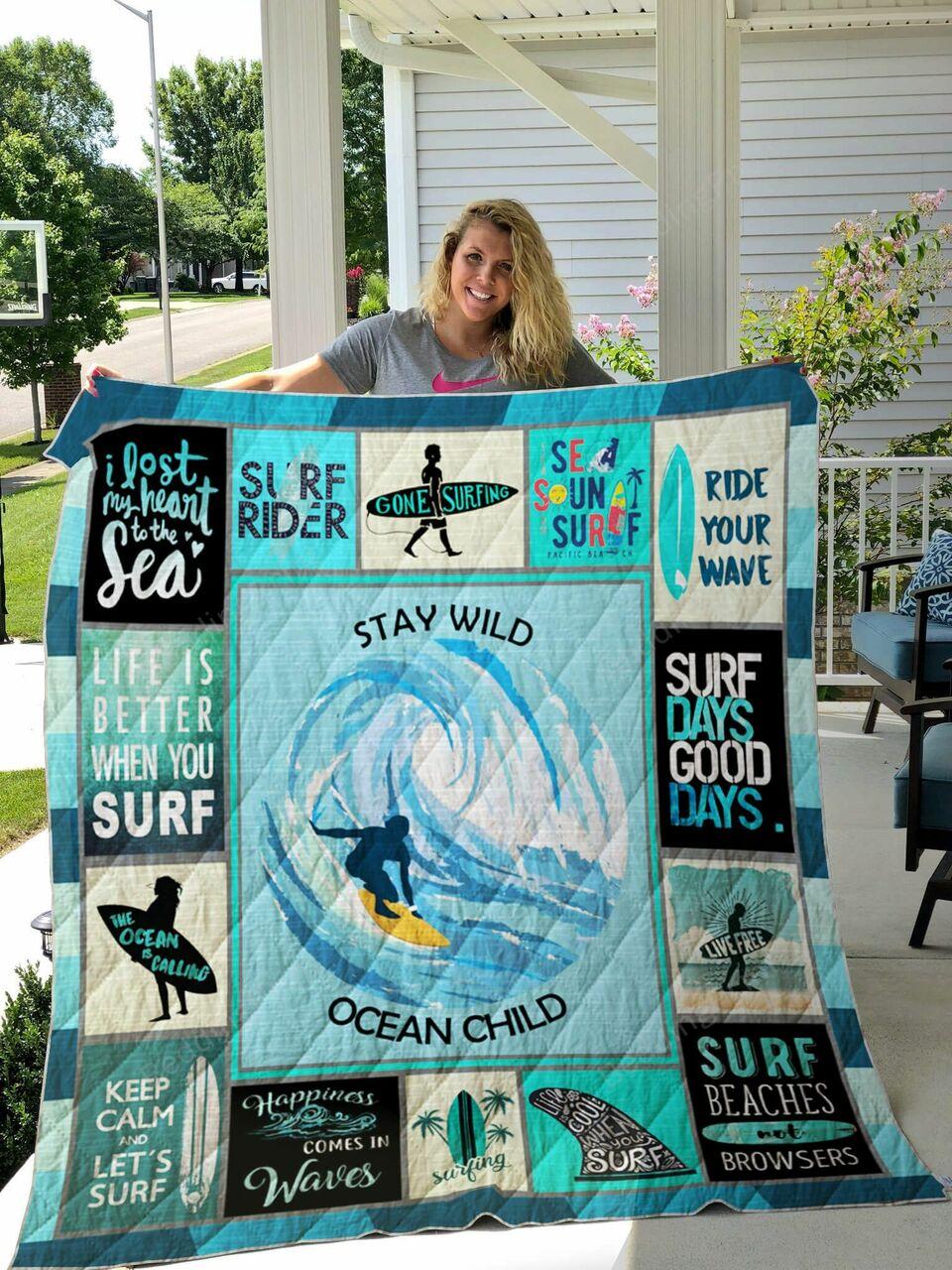 Surfing Thetay Wild Ocean Child Quilt Blanket Greattomized Blanket G For Birthday C Thgiving