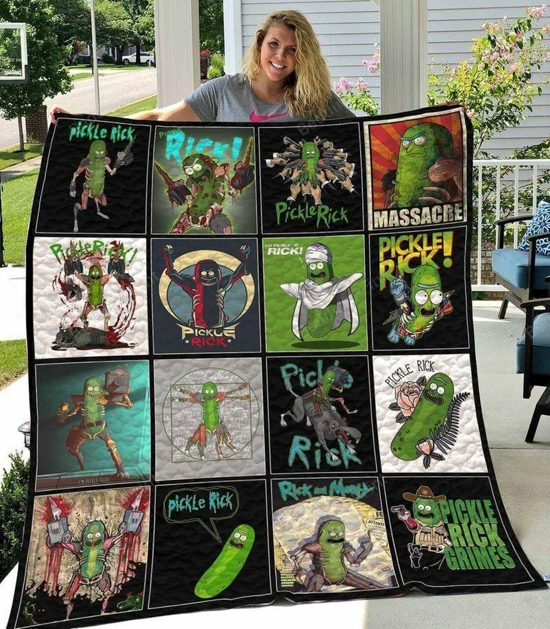 Pickle Rick Quilt Blanket Aeason Size Quilt Blanket