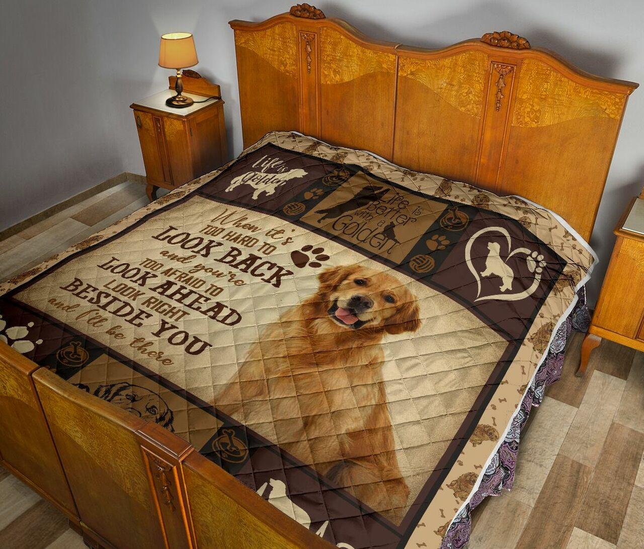 Golden Retriever When Too Hard To Look Back Quilt Blanket