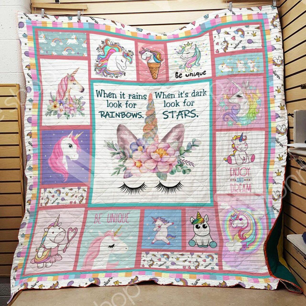 Unicorn When It R Look For Rain Quilt Blanket Greattomized G For Birthday C Thgiving Perfect G For Unicorn Lover