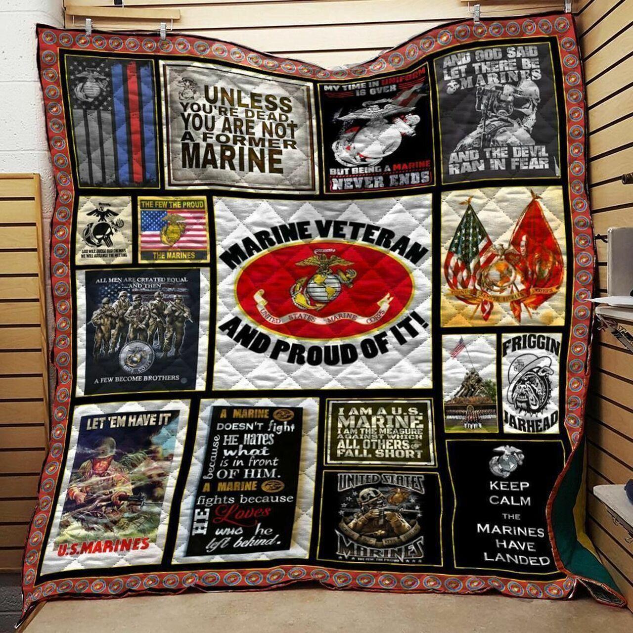 Us Marine Veteran And Proud Of It Quilt Blanket Greattomized Blanket G For Birthday C Thgiving