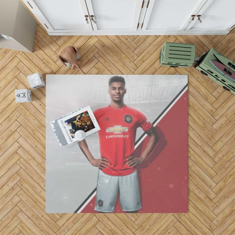 Spirited Soccer Player Marcus Rashford Rug