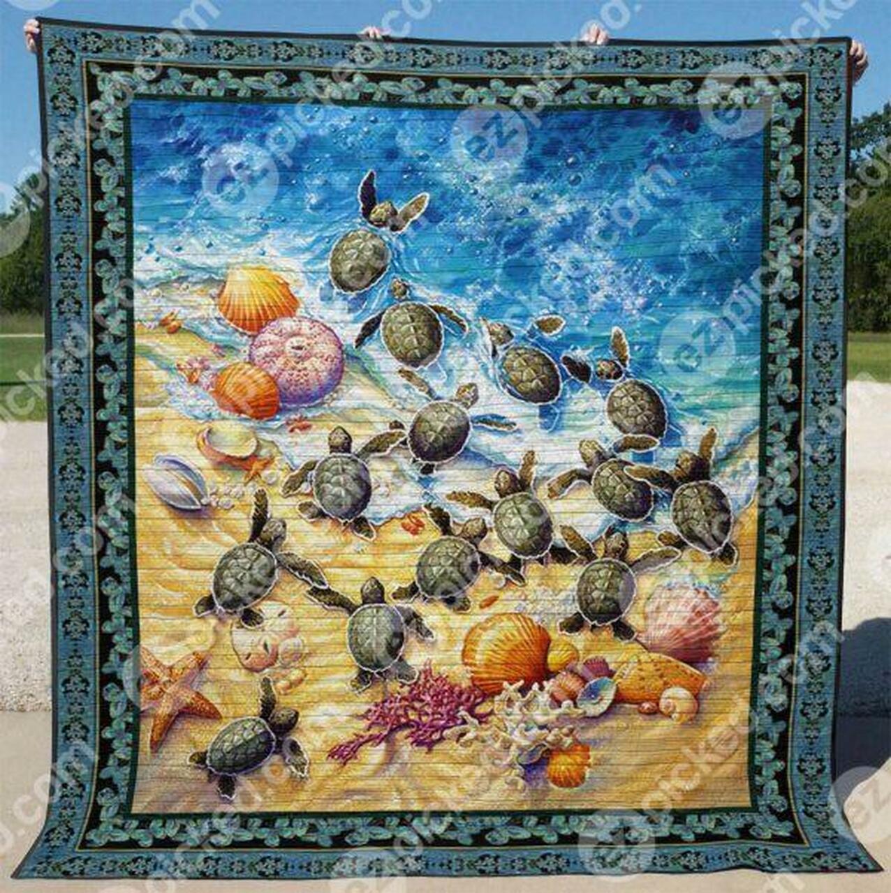 Green Turtle Hatchl Quilt Blanket Hn57 Quilt