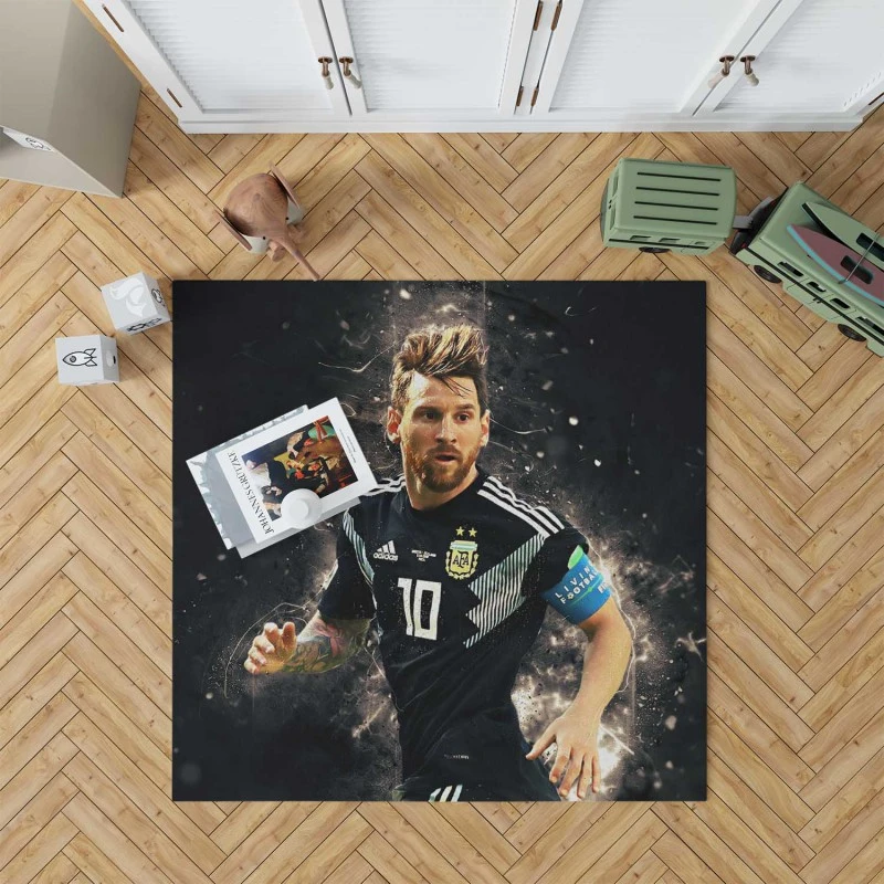 Lionel Messi In Argentina Black Jersey Rug