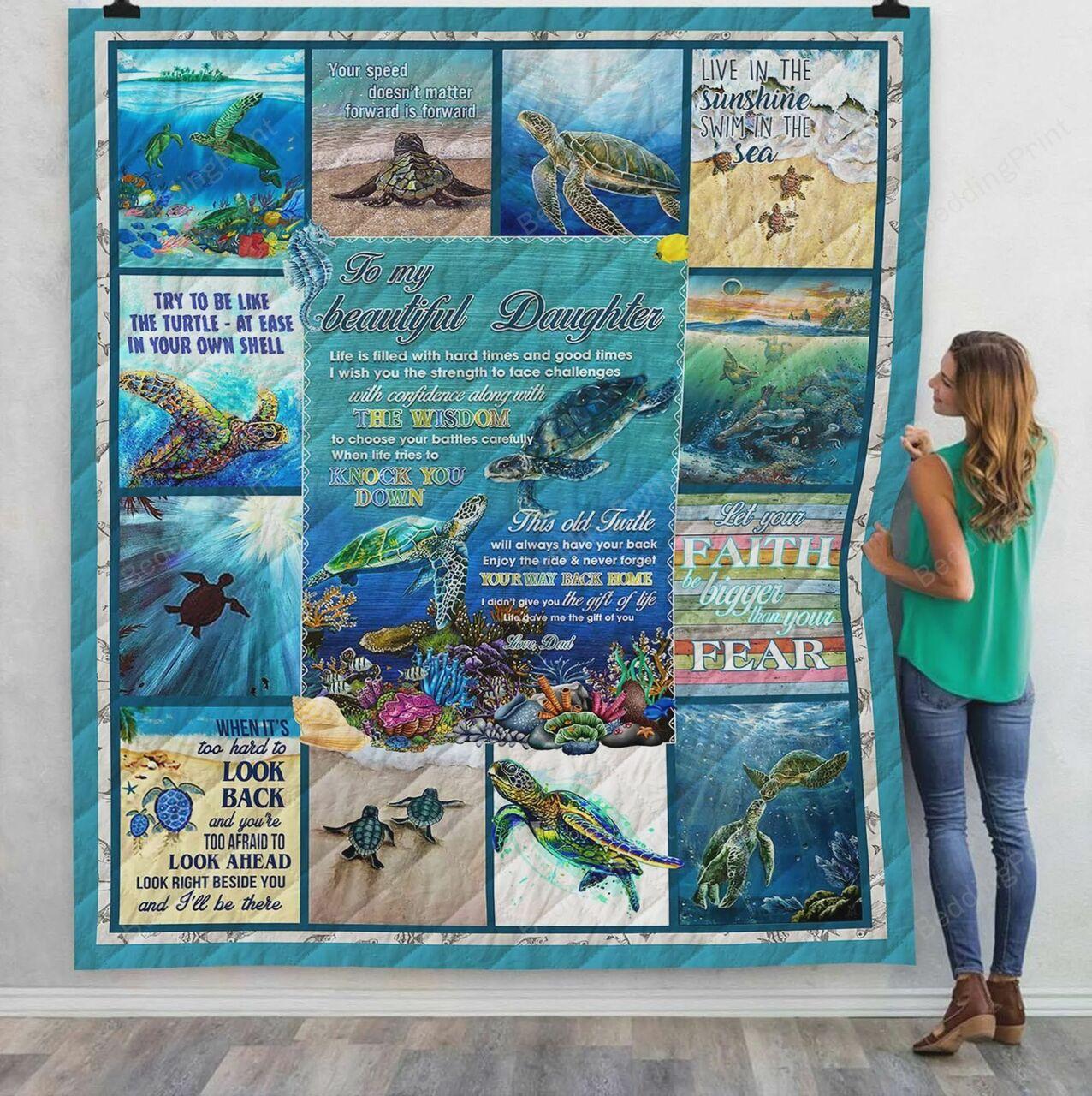 onalized Turtle To My Daughter From Dad When Life T To Knock You Down Quilt Blanket Greattomized G For Birthday C Thgiving